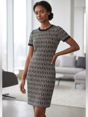 Banana Republic Black White Geometric Sheath Dress Size 4 Work Office Career